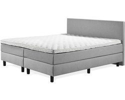 Boxspring Praag 2.0 - 140x200 cm - Compleet met matrassen en topmatras - Kleur: lichtgrijs