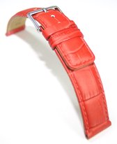 Horlogeband - Echt Leer - 18 mm - rood - krokoprint - gestikt