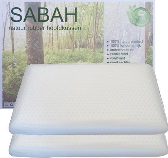 Caoutchouc Sabah Nature | Set de 2 Coussins | Oreiller en latex | Produit 100% naturel | Moyen | De soutien | Aérée | 40x70 cm | 2 pièces