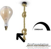 Bamboe-Touw hanglamp -1,5M-E27-Incl. Dimbare design filament LED PS160 in extra warm wit - 1800K