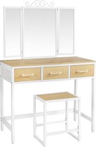 Milo Kaptafel - Make up Tafel - Inklapbare Spiegel - 3 lades -  90 x 40 x 137,5 (l x b x h)