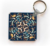 Porte-clés Motif carré 1: 1 - Motif abstrait et carré avec branches et feuilles sur fond bleu foncé Porte-clés plastique - Porte-clés carré avec photo