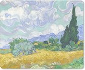 Muismat Vincent van Gogh 2 - Korenveld met cipressen - Schilderij van Vincent van Gogh muismat rubber - 23x19 cm - Muismat met foto