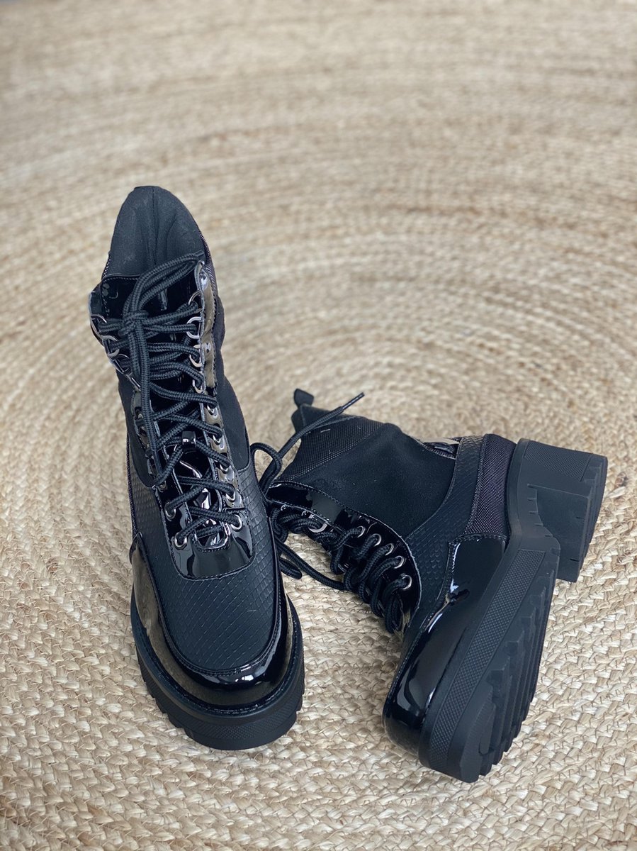 Shoekueen Dames Veter Enkellaarzen Platform Boots