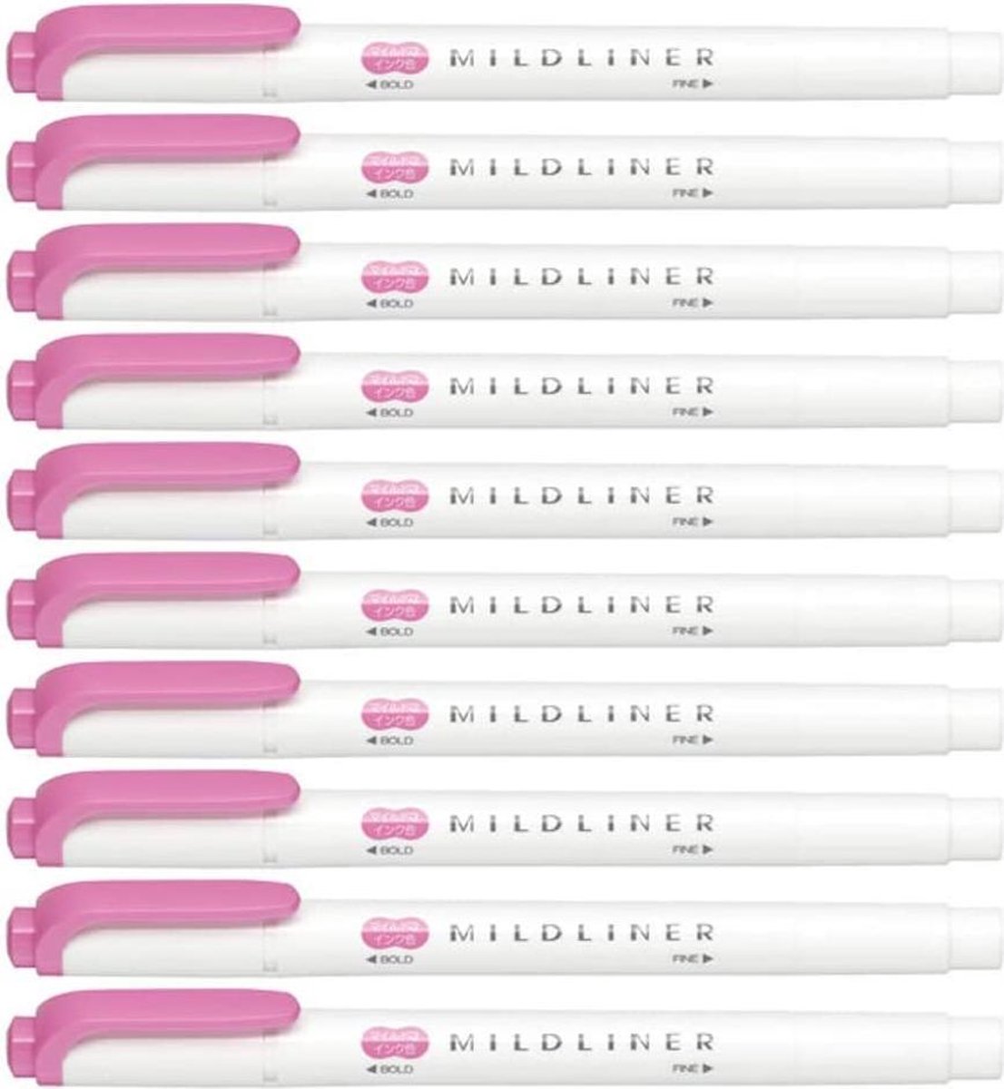Zebra Mildliner Double-Sided Highlighter - Fine / Bold – Mild Fuchsia Set van 10 + een Luxe Zipperbag - WKT7-MFU