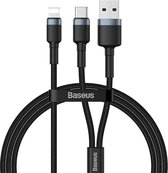 Baseus Cafule Apple Lightning kabel 2 in 1 naar USB C en USB - 18W PD Quick Charge - gevlochten - velcro bandje - geschikt voor iPhone