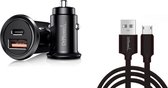 DrPhone® Invisible Pro - Autolader - 30W - USB-C met PD (power delivery) + Power Micro USB Kabel - Tablet / Smartphone
