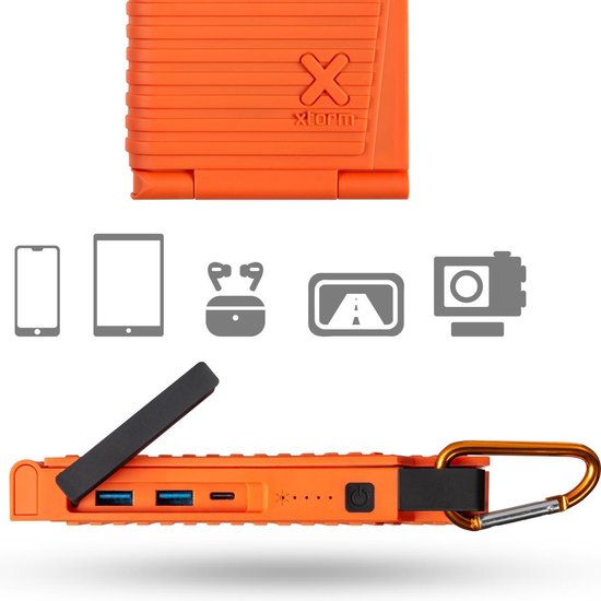 Xtorm / Solar Powerbank / Powerbank Zonneenergie - Powerbank 10.000 mAh - 2x USB + USB-C - Waterproof - Oranje van Xtorm — afbeelding 5