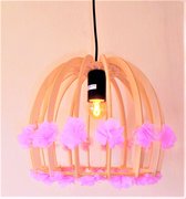 Funnylight Design hanglamp hout met pastel roze organza bloemen voor de hal keuken en slaap kamer