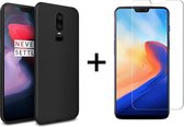 OnePlus 6 hoesje zwart siliconen case hoes cover hoesjes - 1x OnePlus 6 screenprotector