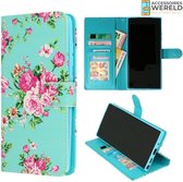 Bookcase Bloemen Blauw - Samsung Galaxy A52 4G / Samsung Galaxy A52 5G  - Portemonnee hoesje