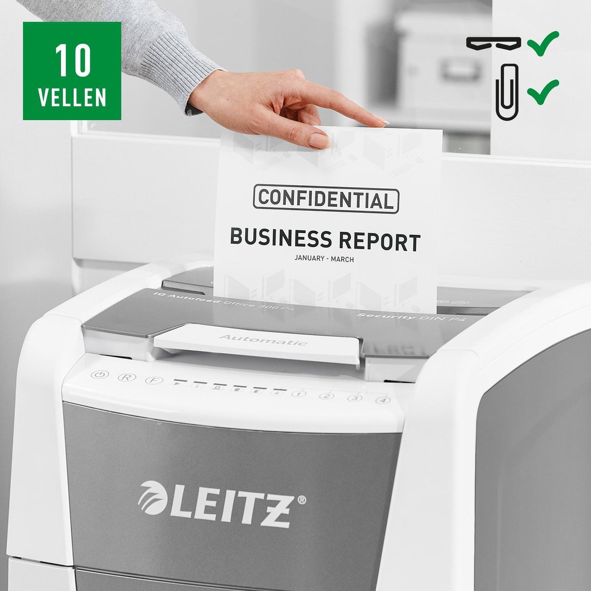 Leitz IQ Autofeed+ Office 300 Stille Papierversnipperaar thumbnail 5