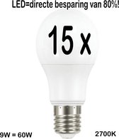 Set van 15 x E27 - 806 lumen - 2700K - 270° - 9W= 60W - A+ - A60