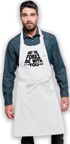 Keukenschort Star Wars May the forks be with you - Heren Dames - Horecakwaliteit - One size - Verstelbaar - Wasbaar - Cadeau BBQ Feest - Wit