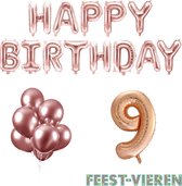 9 jaar Verjaardag Versiering Ballon Pakket Rosé Goud