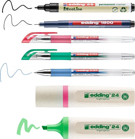 edding - Étui personnel pour le bureau - Set de 7 stylos - 1 feutre fin, 3  stylo en