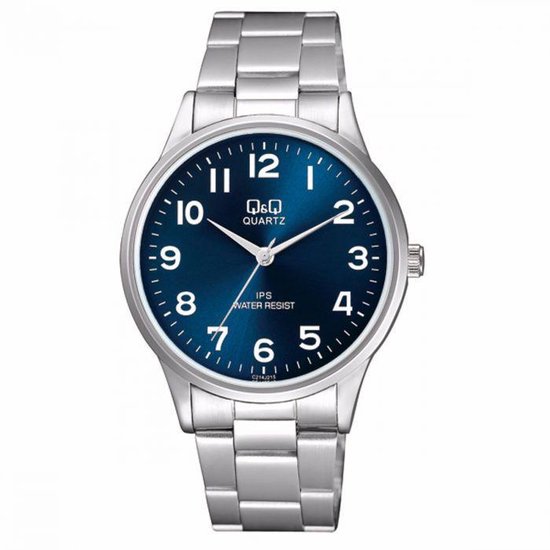 Q&Q C214J215Y - Horloge - Analoog - Mannen - Heren - stalen band - Rond - Staal - Zilverkleurig - Blauw