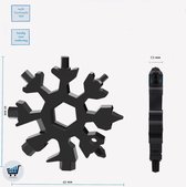 Roestvrijstalen Zwarte Sleutelhanger en schroevendraaier in 1 in vorm van sneeuwvlok  | Gadget | 18-1 Multi tool: schroevendraaier, inbussleutel, ringsleutel, flessenopener, blikop