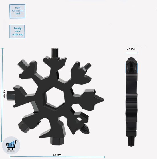 Foto: Roestvrijstalen zwarte sleutelhanger en schroevendraaier in 1 in vorm van sneeuwvlok gadget 18 1 multi tool schroevendraaier inbussleutel ringsleutel flessenopener blikopener mes ideaal cadeau hem haar sinterklaas kerst cadeau