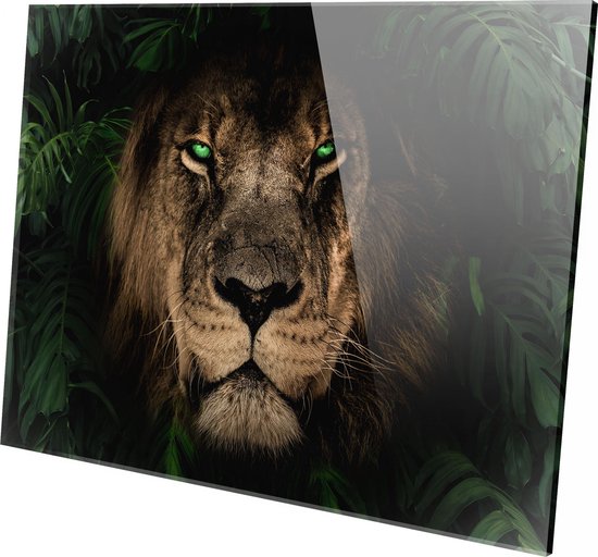 Top Media Groep - Schilderij - Leeuw In De Jungle Green Lion Natuur - Multicolor - 100 X 150 Cm