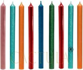 Cactula gekleurde lange dinerkaarsen 28 cm Bolder 9 stuks - Donkerblauw - Turquoise - Donkerood -  Roze - Oranje - Groen