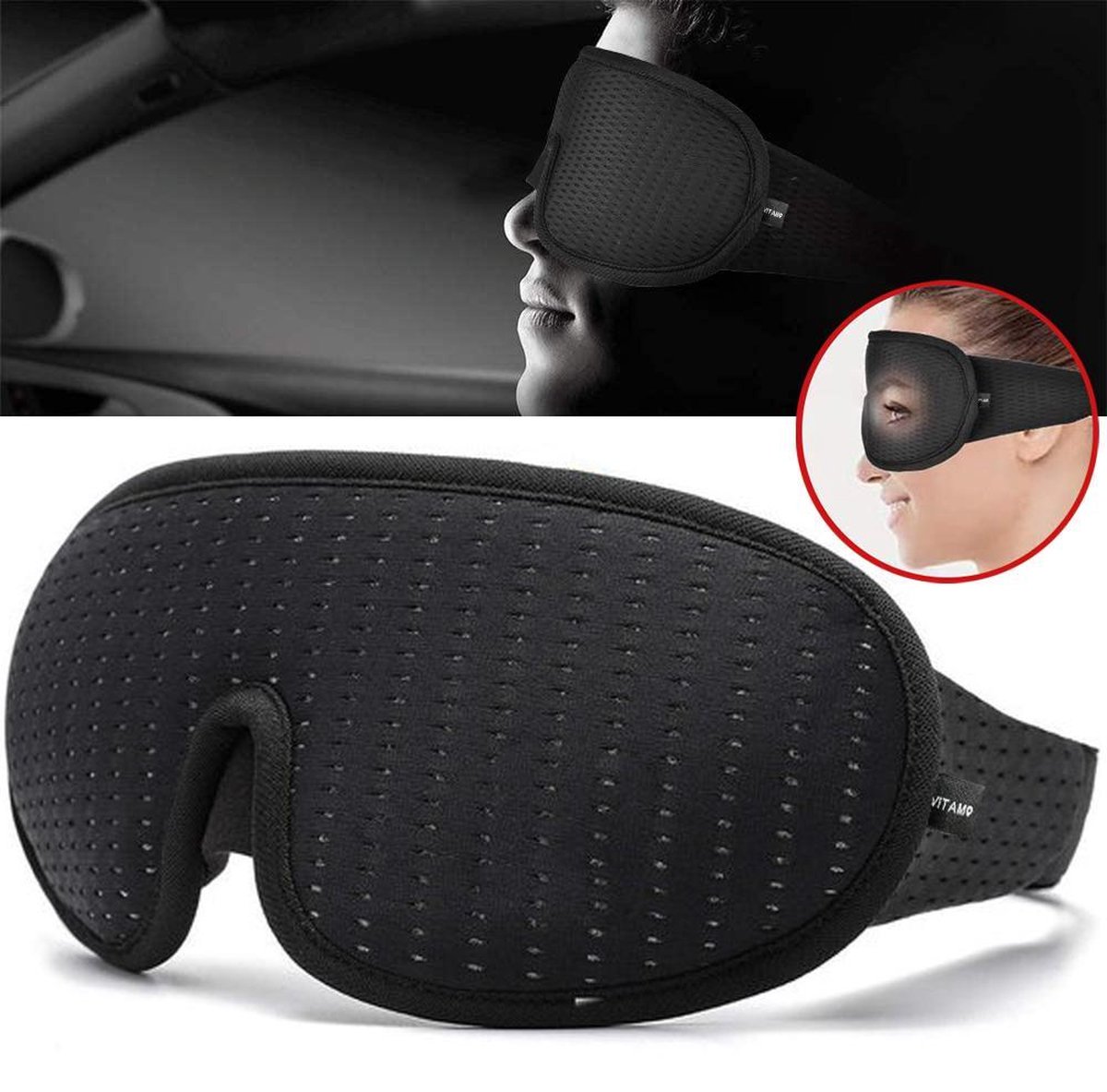 VITAMO™ Ergonomisch 3D Slaapmasker - 100% Verduisterend Oogmasker - Verstelbaar - Unisex - Traagschu