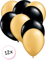 Premium Quality Ballonnen Goud & Zwart 12 stuks 30 cm