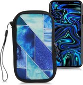 kwmobile hoesje voor smartphones M - 5,5" - hoes van Neopreen - Glory Deluxe design - blauw / turquoise / zilver - binnenmaat 15,2 x 8,3 cm