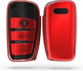 kwmobile autosleutel hoesje compatibel met Audi 3-knops autosleutel - autosleutel behuizing in hoogglans zwart / hoogglans rood