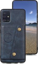 Samsung Galaxy A71 Backcover | Donkerblauw | Leren Card Case | Pasjeshouder | Magnetisch