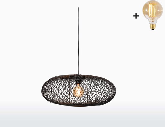 Hanglamp - CANGO - Bamboe - Zwart - 60x25cm - Met LED-lamp