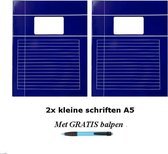 Schriften klein A5 lijntjes - Met Kantlijn - Set van 2 stuks - Blauw - Met GRATIS balpen - GRATIS verzonden