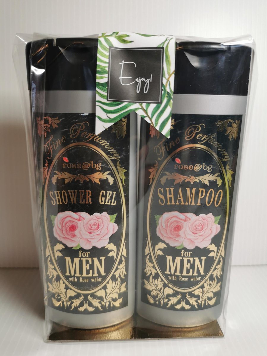 Rose@bg Geschenkset douchegel + shampoo voor heren met rozenwater en arganolie ideaal voor verjaardag, vaderdag of zo maar
