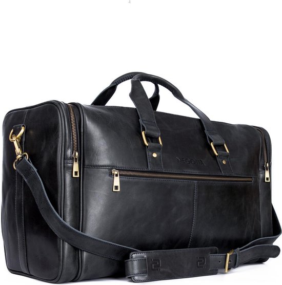 NEGOTIA Alpha - Sac de week-end en cuir - Bagage à main en cuir Sac de voyage - Sac Duffel - 100% Cuir de luxe - Noir