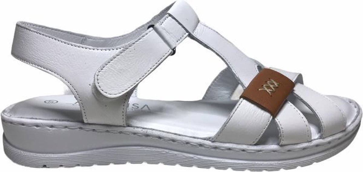 Manlisa velcro 3 kruisjes platte lederen comfort sandalen S147-20-1725 wit