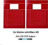 Schriften klein A5 lijntjes - Met Kantlijn - Set van 2 stuks - Rood - Met GRATIS balpen - GRATIS verzonden