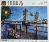 King legpuzzels voor volwassenen 1000 stukjes Tower Bridge At Night, London, United Kingdom | 1000 stuks | 68 x 49 cm | City Collection inclusief unieke en praktische rode, blauwsc