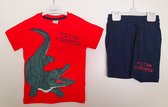 Jongens kleding set rood T-shirt, blauwe korte broek katoen krokodil maat 98