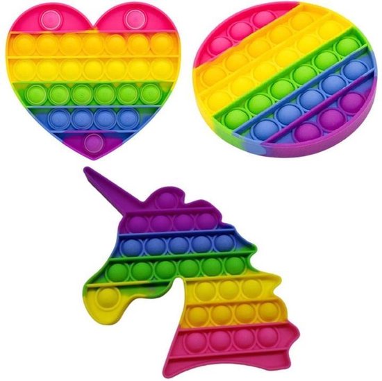 Fidget Toys Pop it pakket box unicorn/circle/heart regenboog
