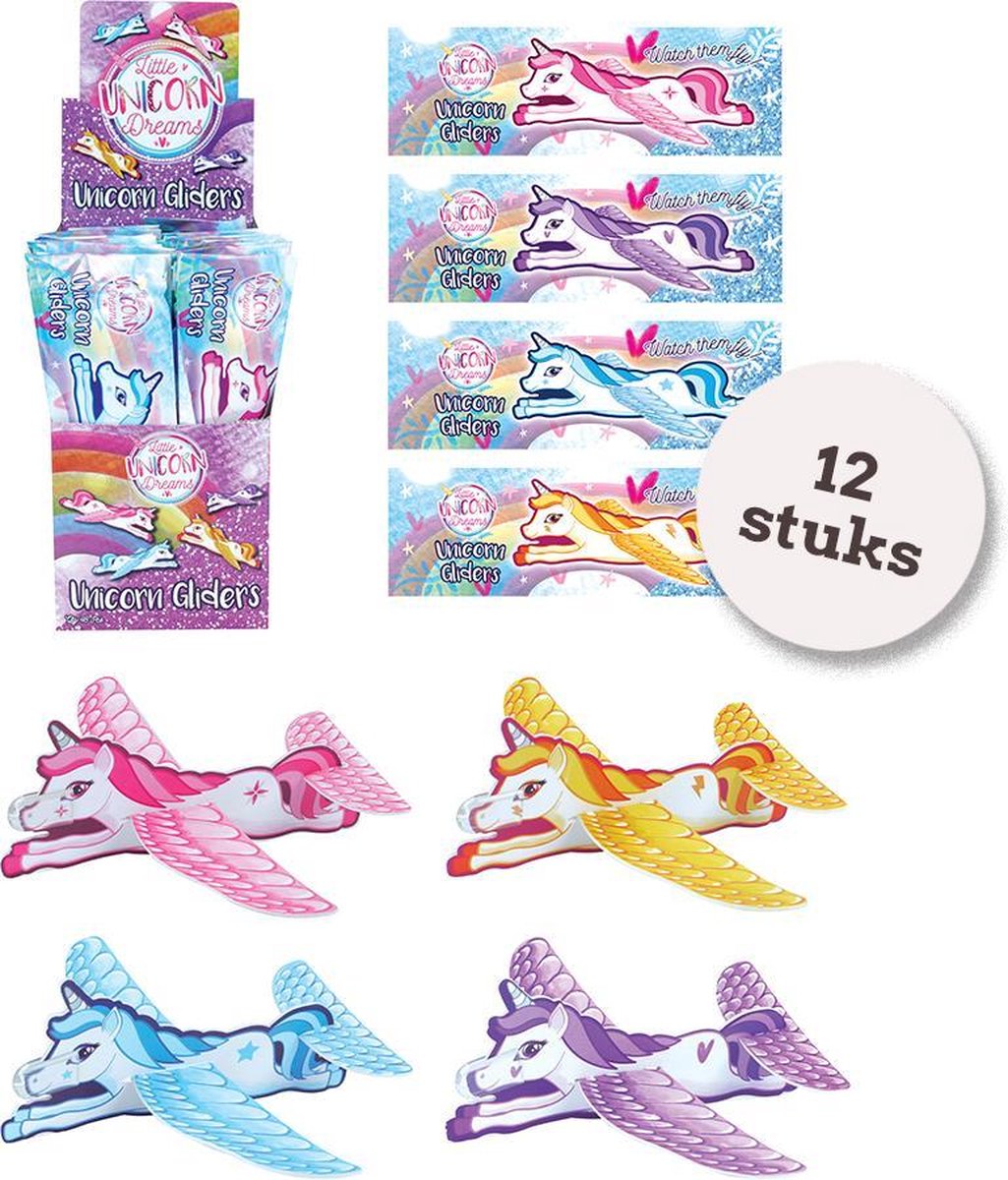 Foam vliegende Unicorn | 12 STUKS| Uitdeelcadeautjes | Foam Gliders | Zweefvliegtuig