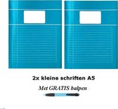Schriften klein A5 lijntjes - Met Kantlijn - Set van 2 stuks - Aquablauw - Met GRATIS balpen - GRATIS verzonden
