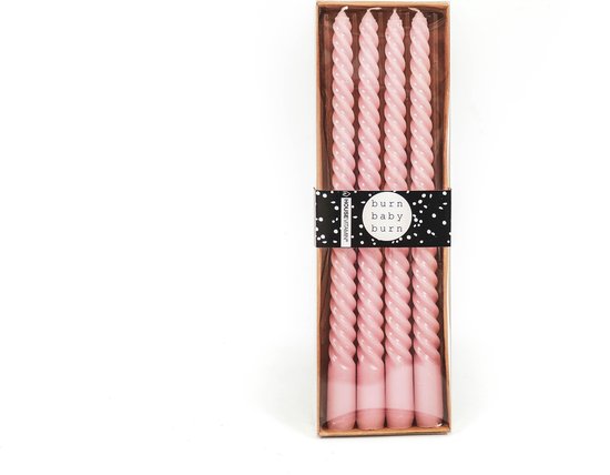 Housevitamin Swirl kaarsen Roze 30 cm set van 4 - Twisted Candle – Twirl Candle - Gedraaide Kaarsen