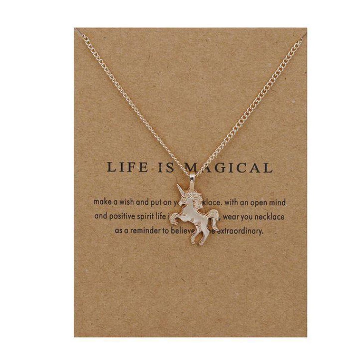 Akyol - Life is magic ketting - Unicorn ketting - Geluksketting - Eenhoorn ketting - Goudkleurige ketting - leuk cadeau om te geven of te krijgen