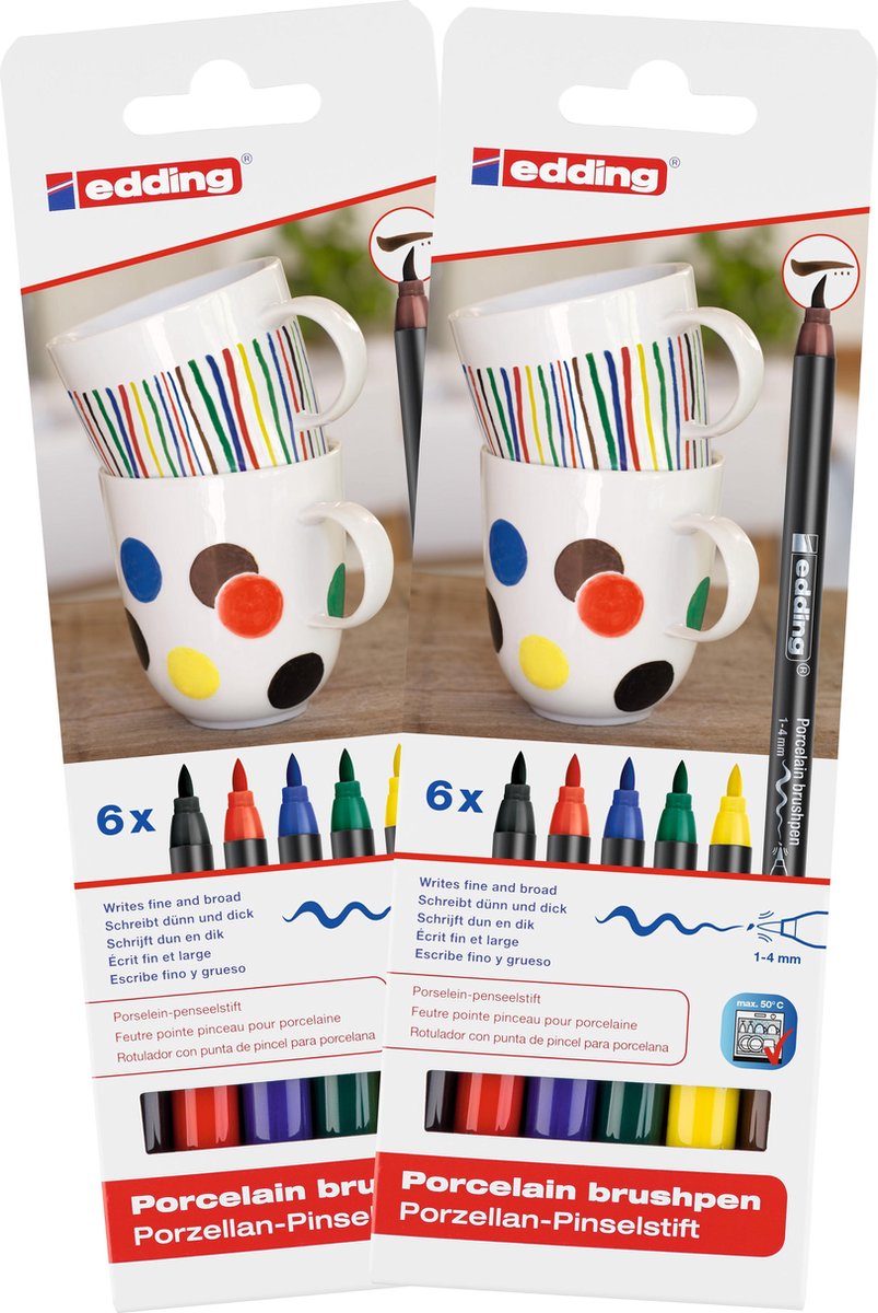 edding 4200 porseleinstiften - 12 porselein markers in basis kleuren - flexibele, penseelvormige punt