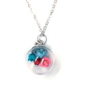 Ketting- Meisje- Droogbloem- Bal- Roze- Zilver- Kind- LiLaLove