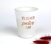 Geurkaars wil jij mijn peter zijn? + geschenkdoos - Wit met roségouden tekst