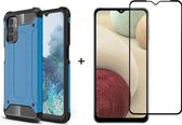 Telefoonhoesje geschikt voor Samsung Galaxy A32 5G silicone TPU hybride blauw hoesje + full cover glas screenprotector