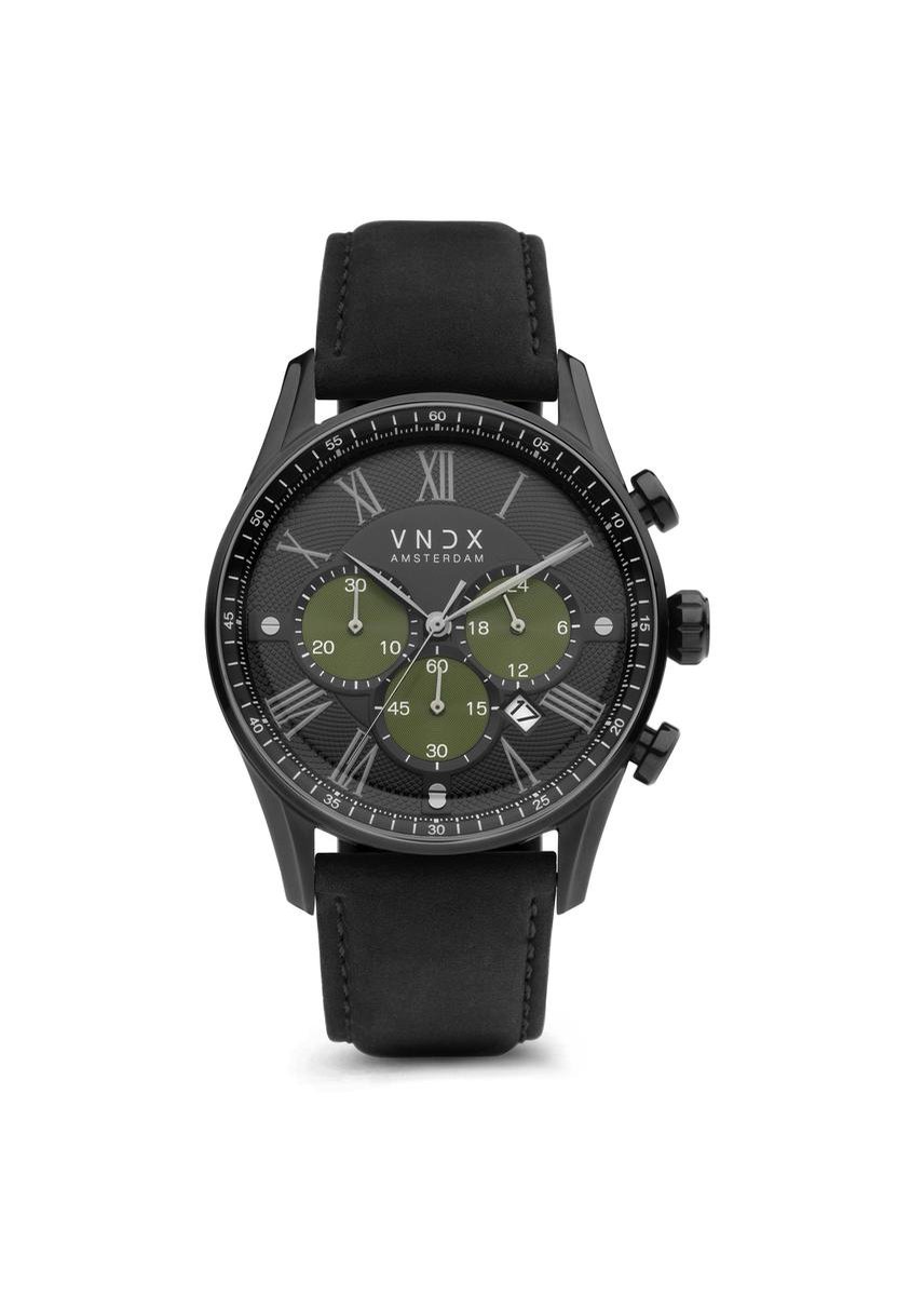 VNDX Amsterdam - Horloge voor mannen - The Chief Groen Leder Zwart