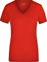 Rood dames stretch t-shirt met V-hals L