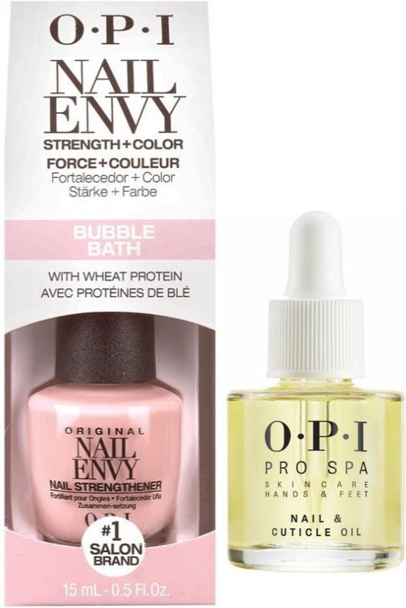 OPI Nail Envy Nail Strengthener + Color Bubble Bath Nagelverzorging 15 ml + OPI Pro Spa Nail & Cuticle Oil Nagelverzorging 8,6 ml